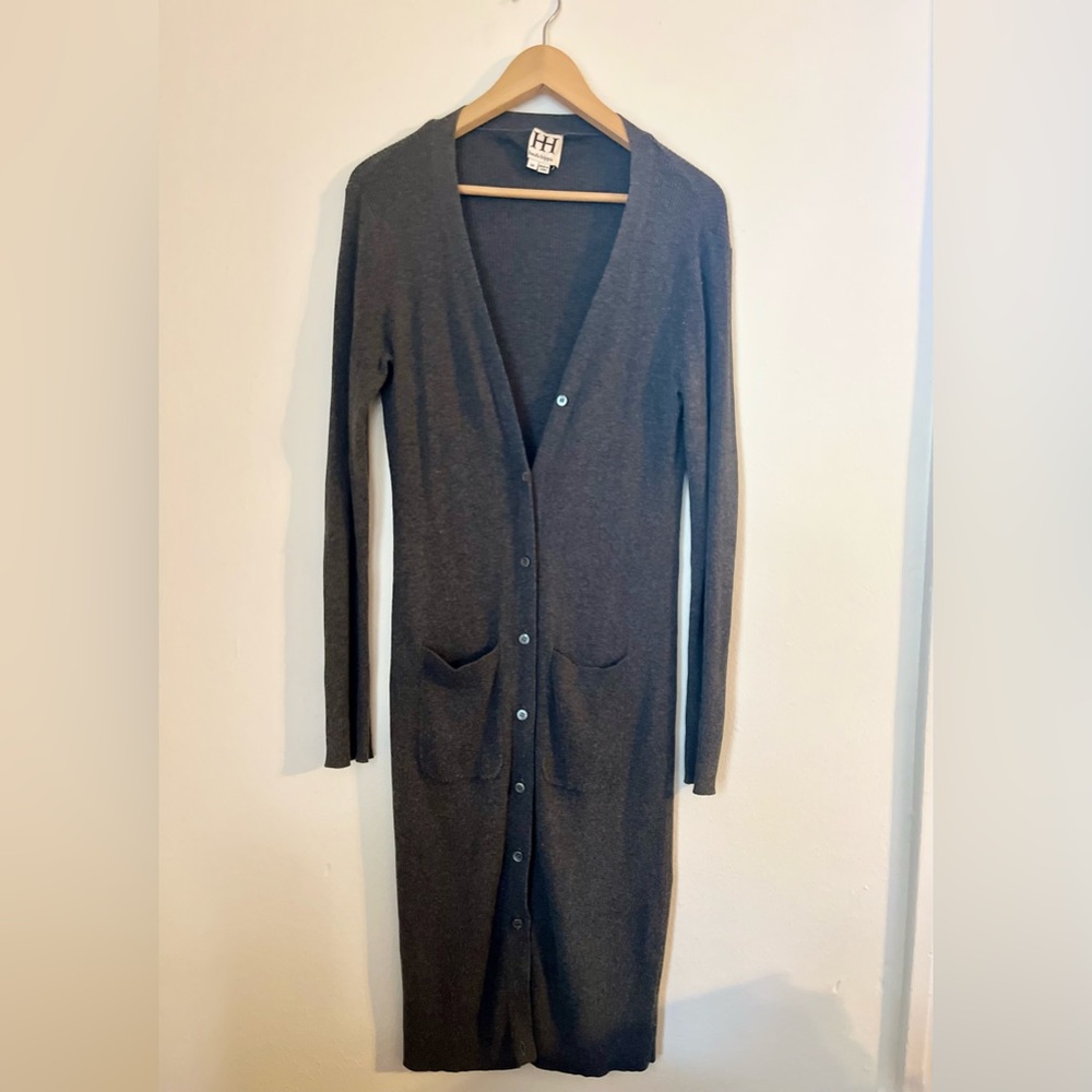 Haute Hippie Grey Long Cardigan Sweater Size Medium Silk/Cashmere Blend